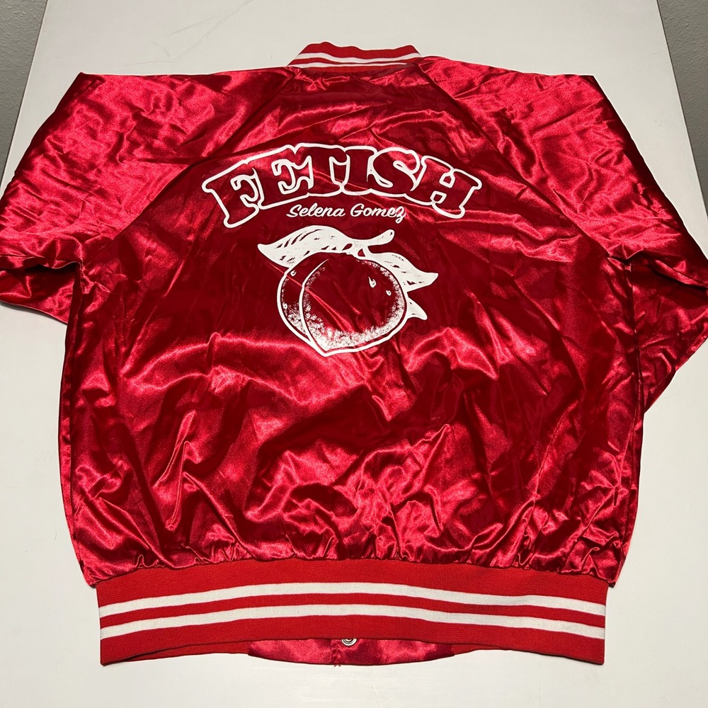 Selena Gomez Fetish Red Satin Bomber Jacket Augusta Sportswear Medium SG Peach